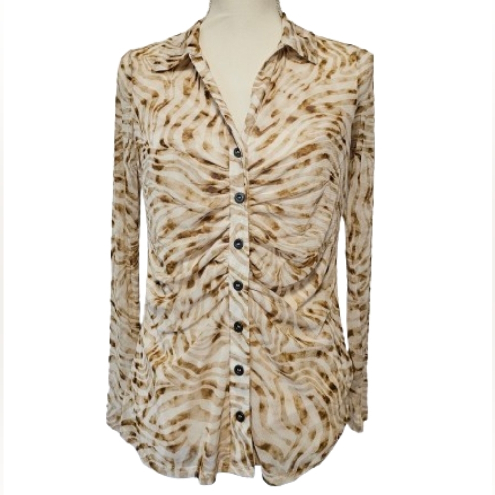 Jane & Delancey Tan and White Striped Blouse Women's Size Small NWOT